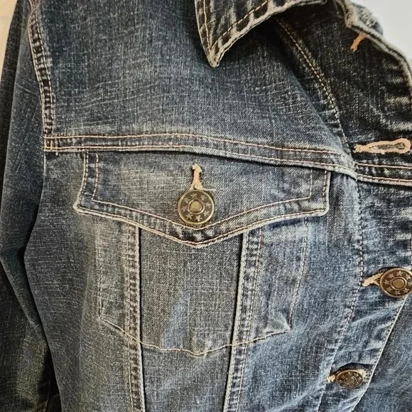 Live a Little Women Large Denim Jacket Dark Blue Cotton Trucker Archival Western - Picture 5 of 10